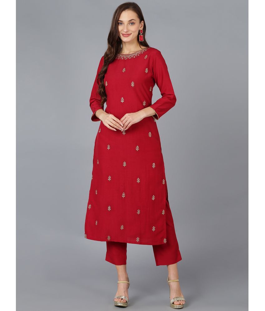     			Vaamsi Silk Blend Embroidered Straight Women's Kurti - Red ( Pack of 1 )