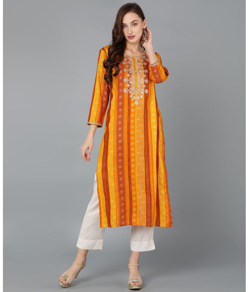     			Vaamsi Viscose Embroidered Straight Women's Kurti - Mustard ( Pack of 1 )