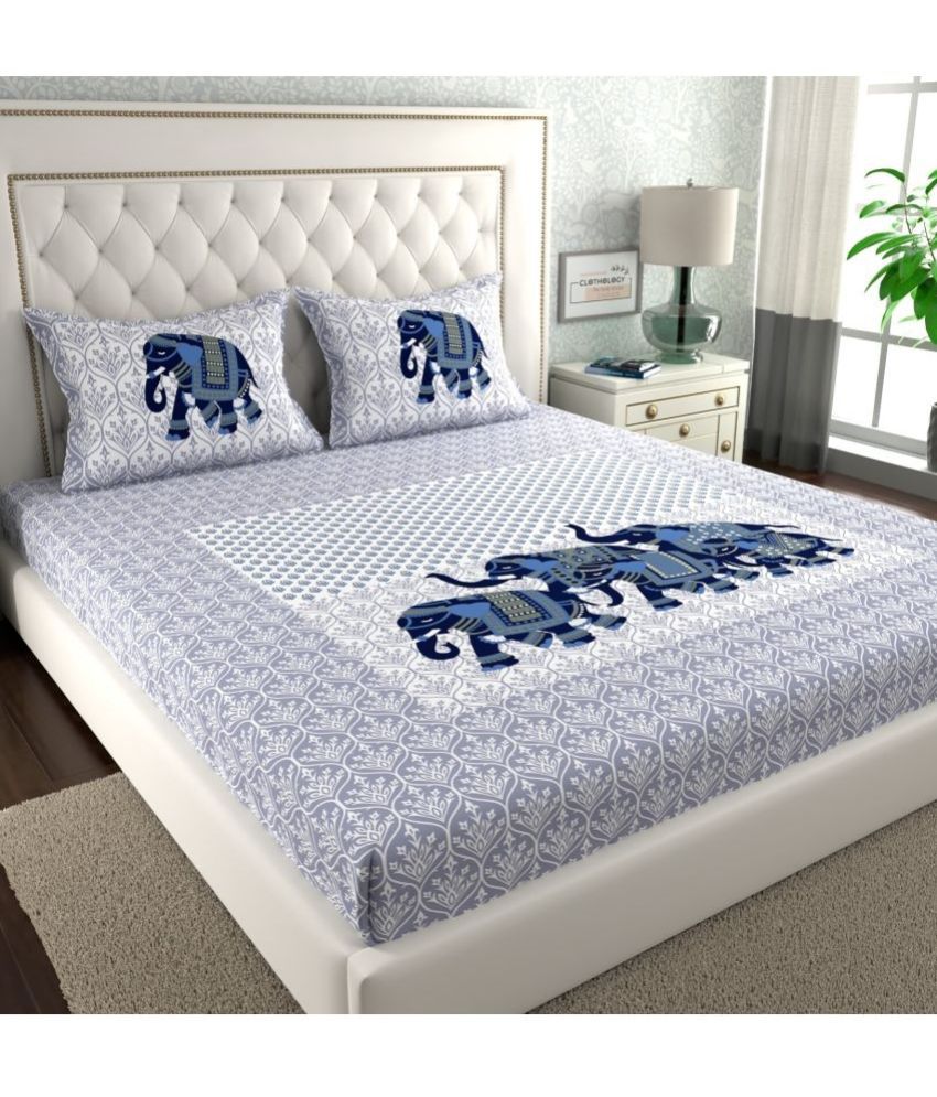     			CLOTHOLOGY Cotton Animal 1 Double Bedsheet with 2 Pillow Covers - Blue