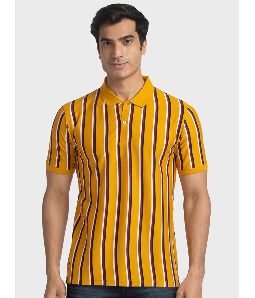     			Colorplus Cotton Regular Fit Striped Half Sleeves Men's Polo T Shirt - Yellow ( Pack of 1 )