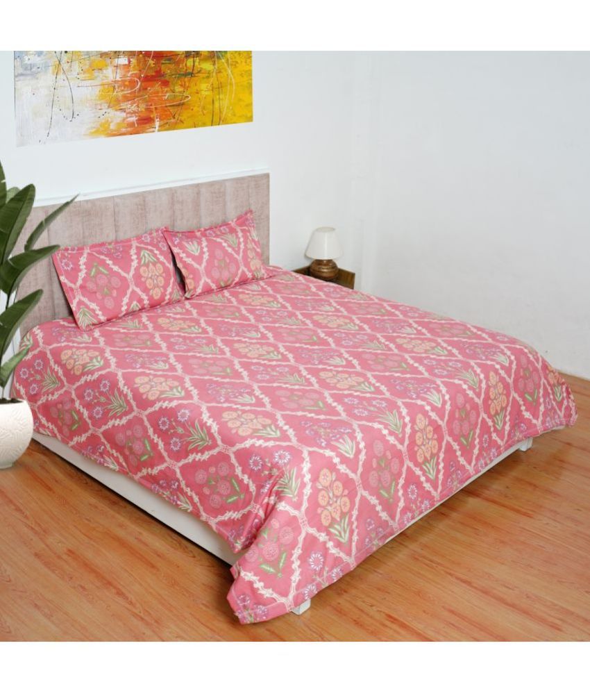     			Glaxomas Glace Cotton Floral 1 Double King Size Bedsheet with 2 Pillow Covers - Pink