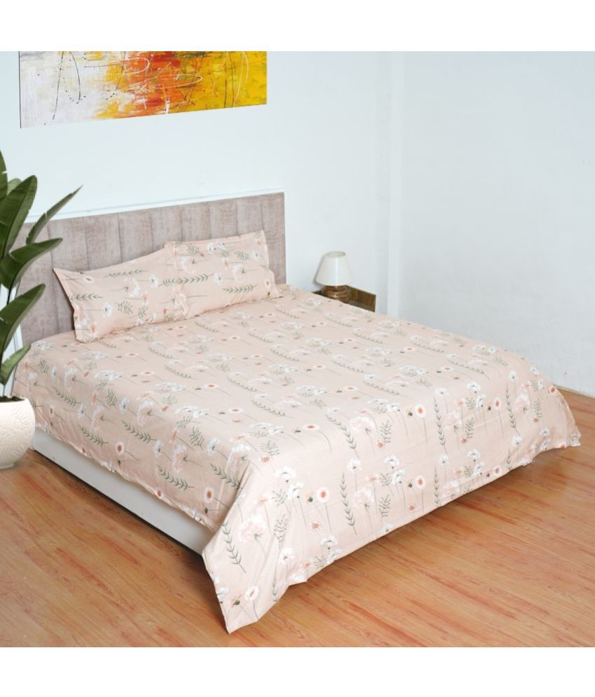     			Glaxomas Glace Cotton Floral 1 Double King Size Bedsheet with 2 Pillow Covers - Peach