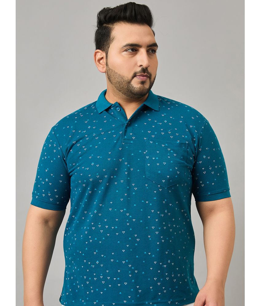     			Nyker Cotton Blend Regular Fit Printed Half Sleeves Men's Polo T Shirt - Teal Blue ( Pack of 1 )