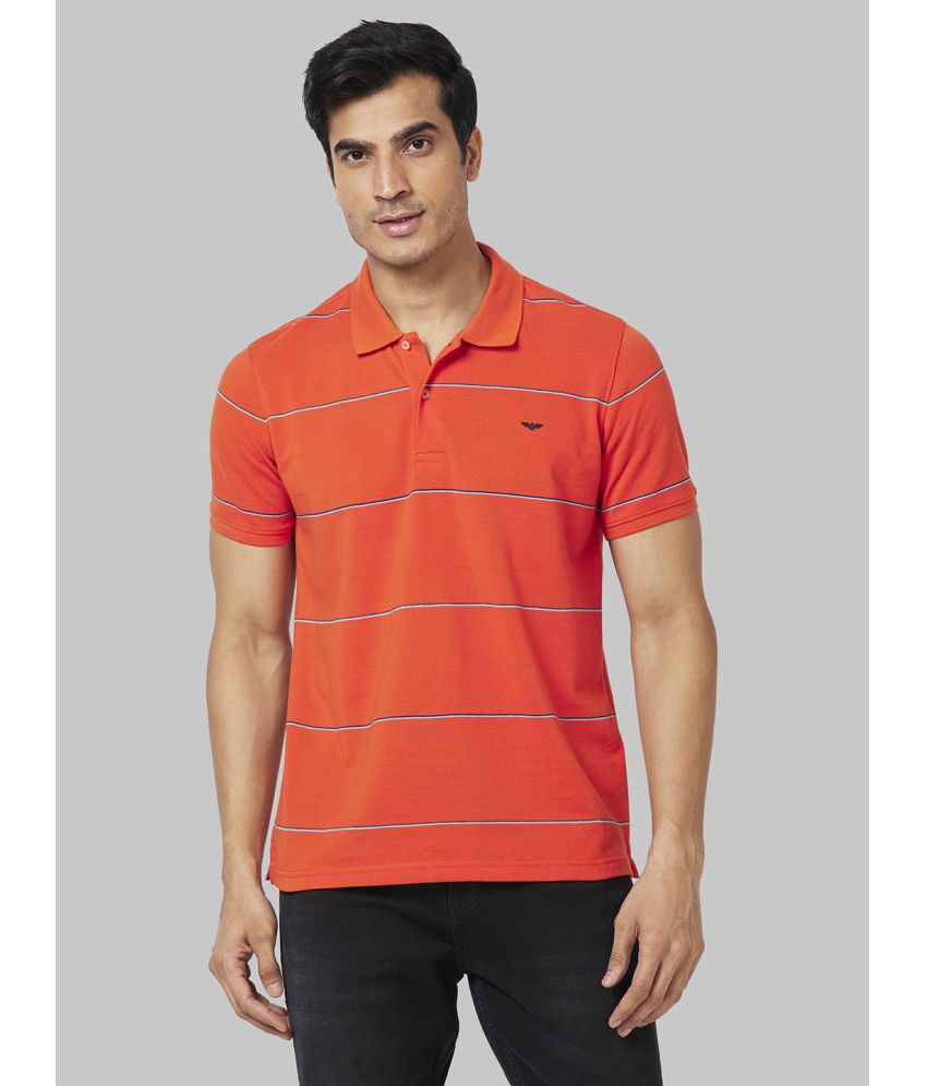     			Park Avenue Cotton Blend Slim Fit Striped Half Sleeves Men's Polo T Shirt - Orange ( Pack of 1 )