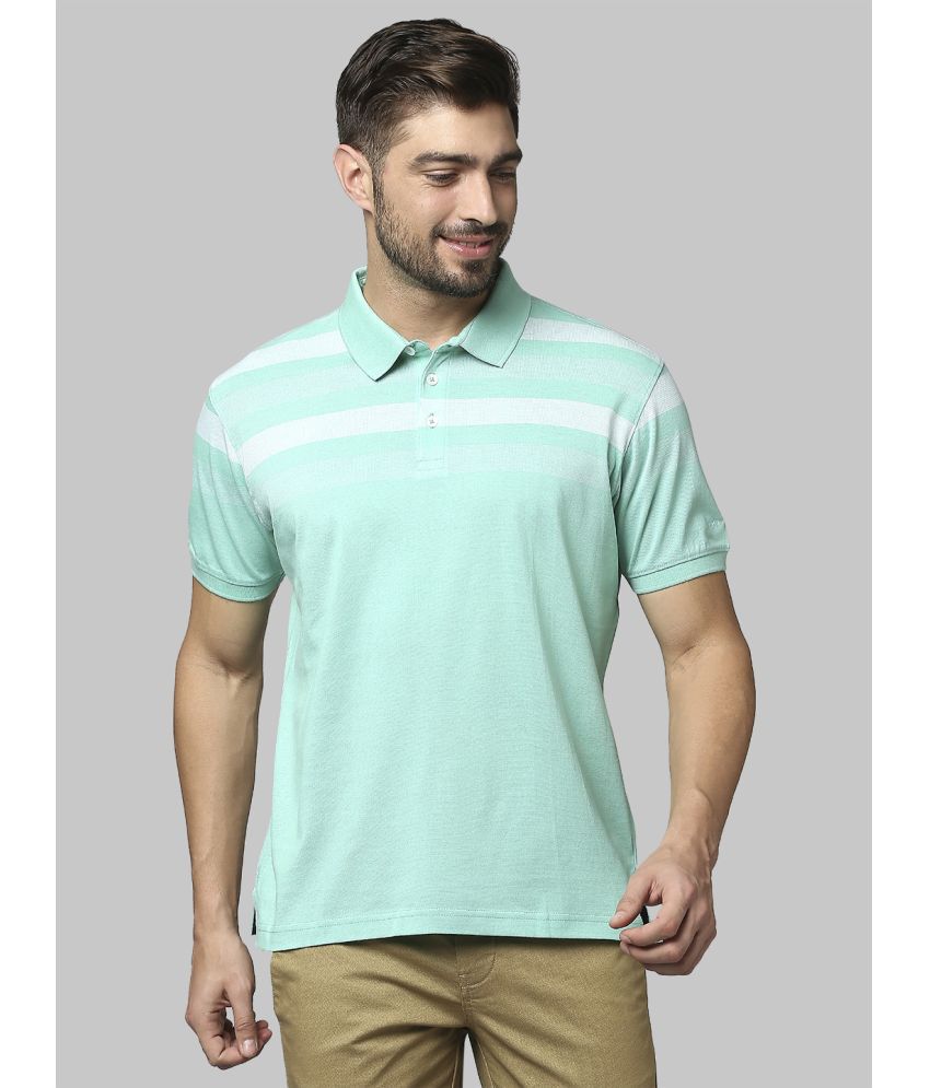     			Park Avenue Cotton Slim Fit Striped Half Sleeves Men's Polo T Shirt - Green ( Pack of 1 )
