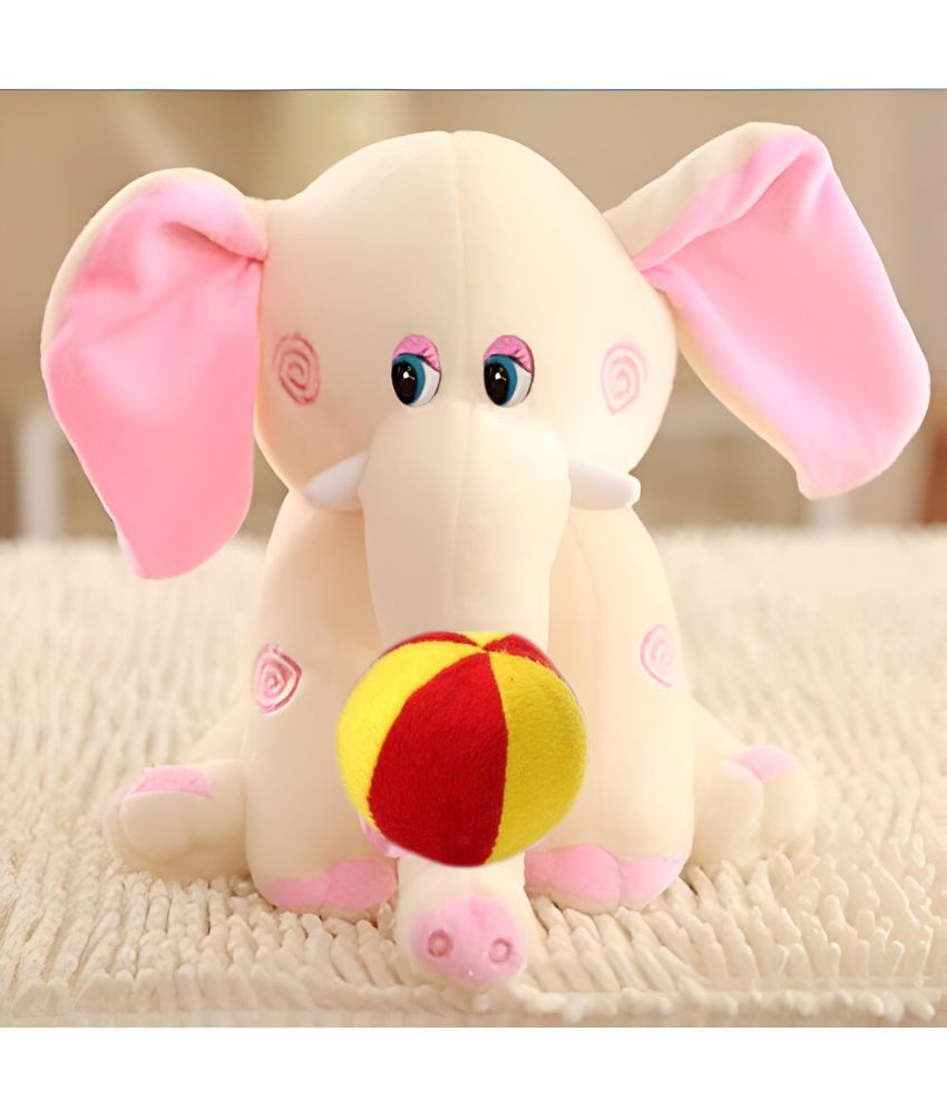     			Tickles Cute Elephant With Ball Soft Stuffed Plush Animal Toy For Kids Boys & Girls Birthday Gifts (Color: White & Pink Size: 30 cm)