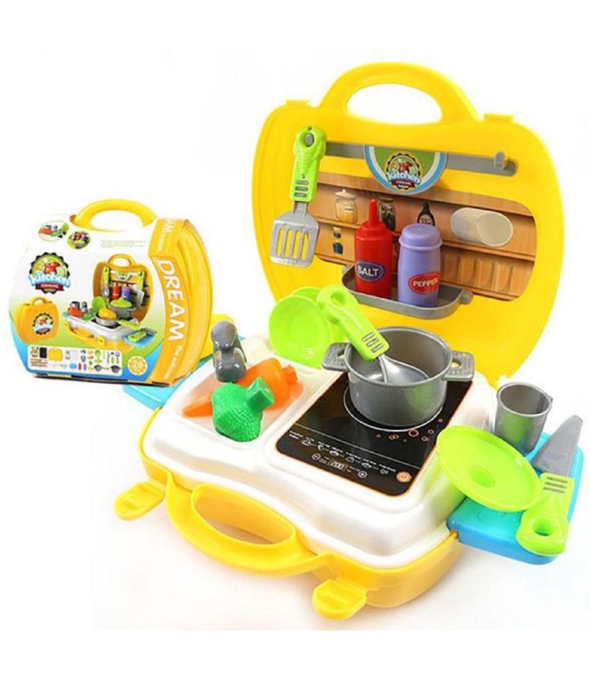     			VBE Kitchen Set Toy for Kids Suitcase Cooking Kitchen Set Toy for Children Role Play Toy for Girls 26 PCs