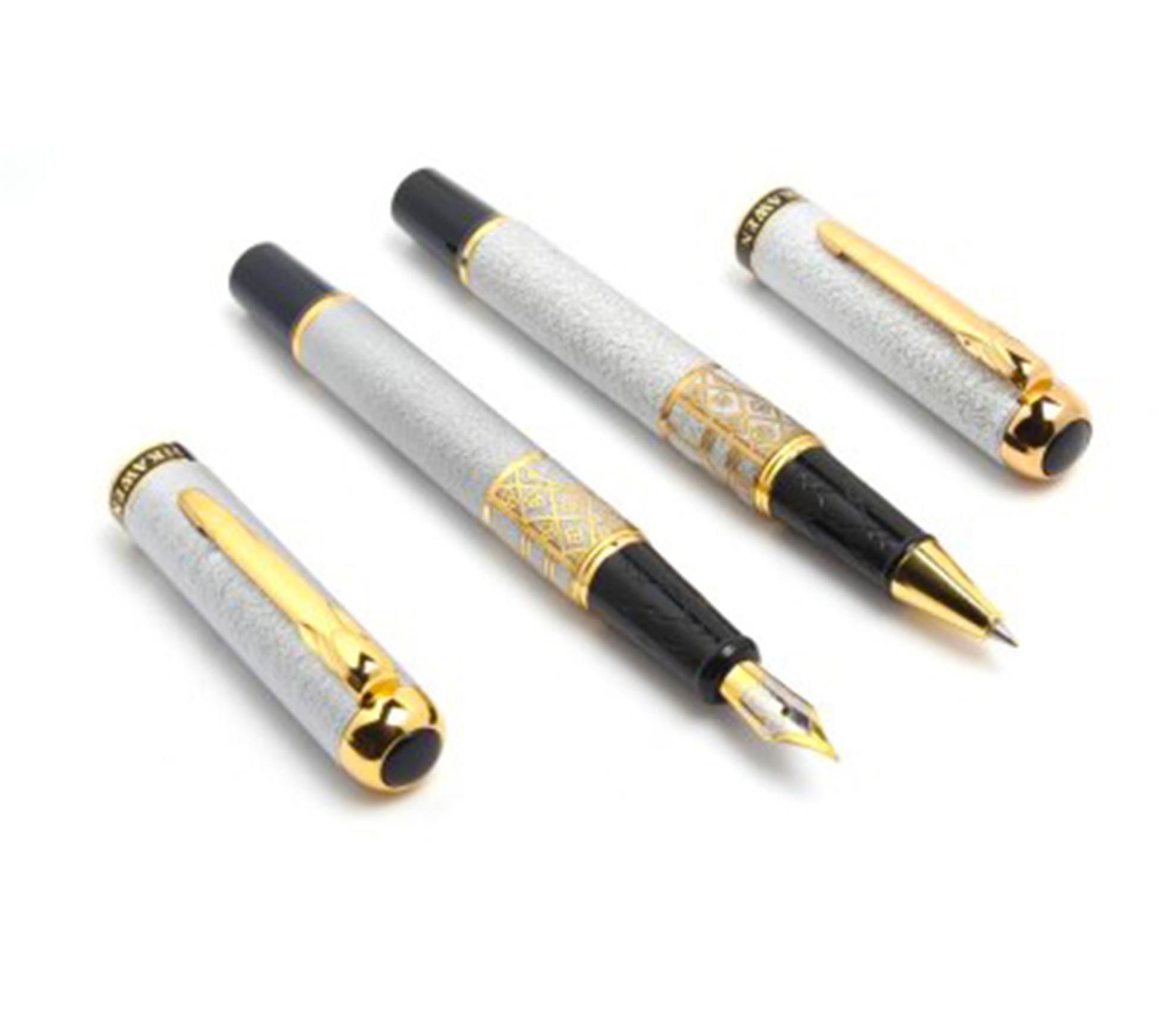     			Dikawen 827 Sand Metal Finish Designer Fountain Ink Pen & Roller Ball Pen Gift Set . ( Pack Of 2 )