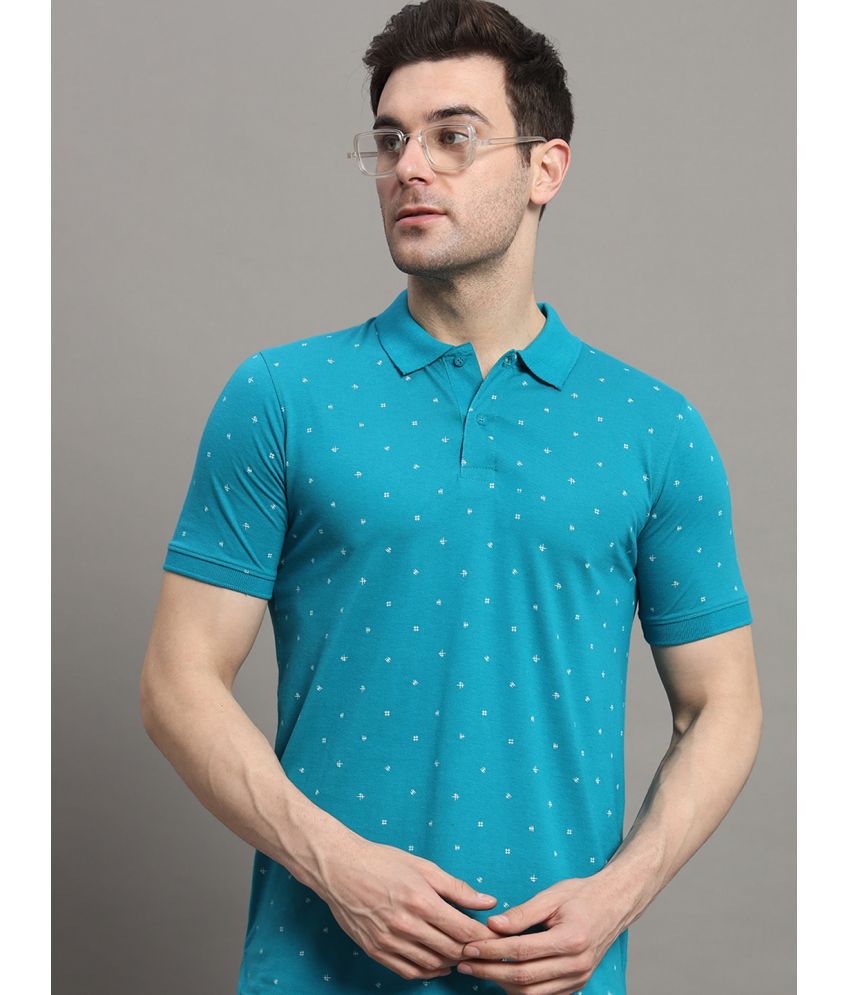     			Merriment Cotton Regular Fit Printed Half Sleeves Men's Polo T Shirt - Teal Blue ( Pack of 1 )