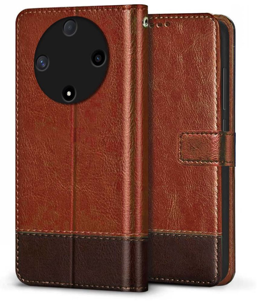     			NBOX Brown Flip Cover Artificial Leather Compatible For Honor X9B 5G ( Pack of 1 )