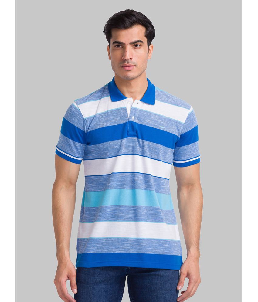     			Park Avenue Cotton Blend Slim Fit Striped Half Sleeves Men's Polo T Shirt - Blue ( Pack of 1 )