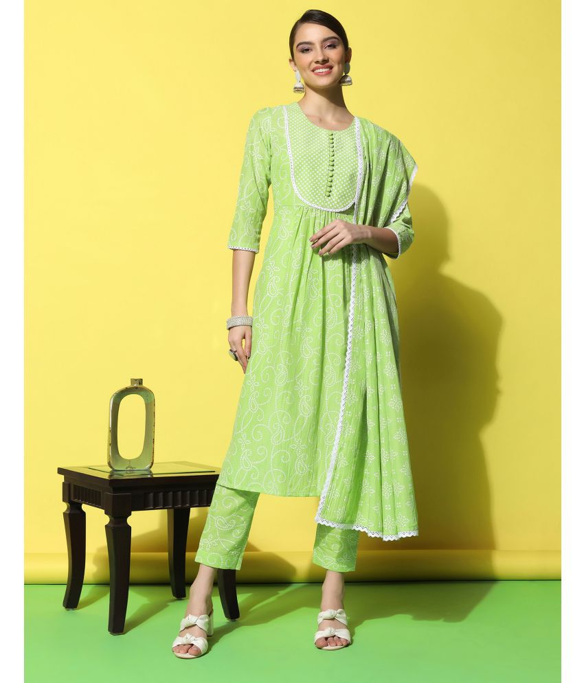     			Skylee Chiffon Printed Kurti With Pants Women's Stitched Salwar Suit - Green ( Pack of 1 )