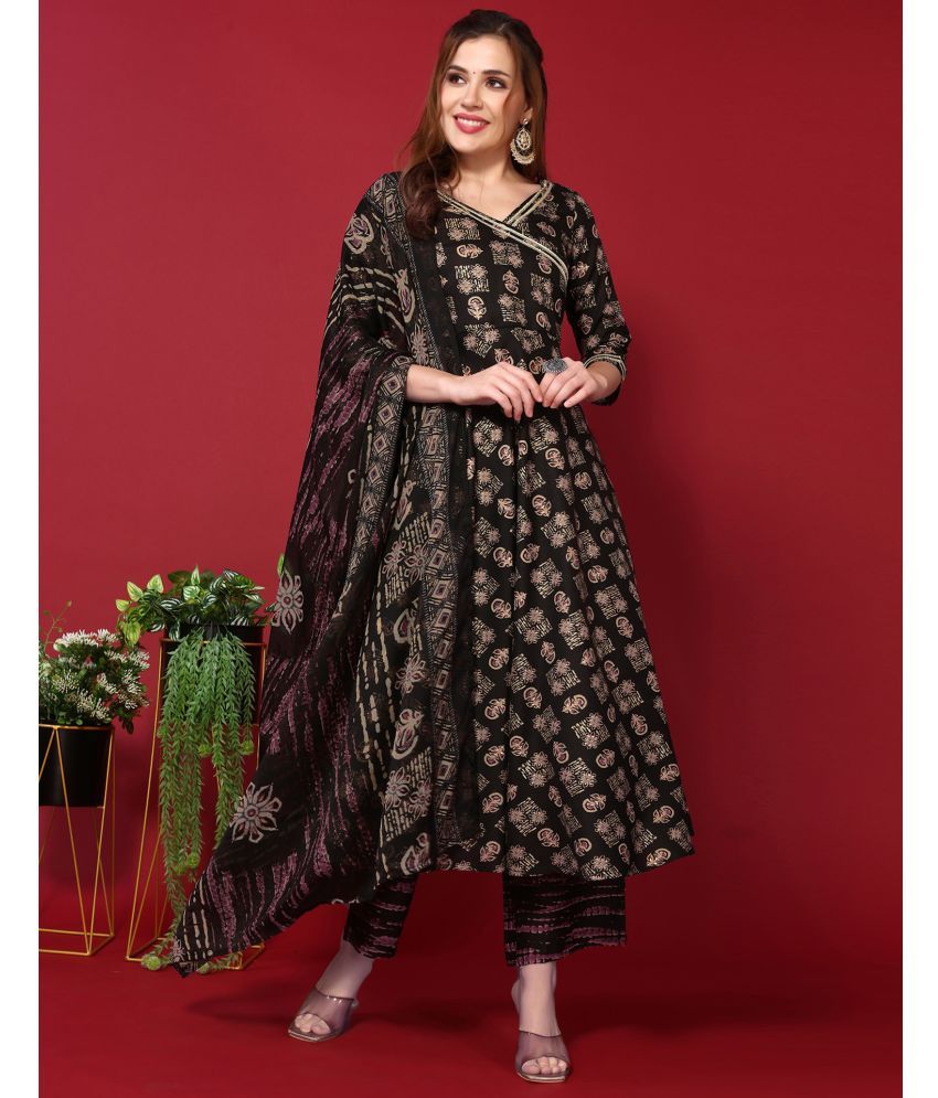     			Skylee Cotton Printed Kurti With Pants Women's Stitched Salwar Suit - Black ( Pack of 1 )