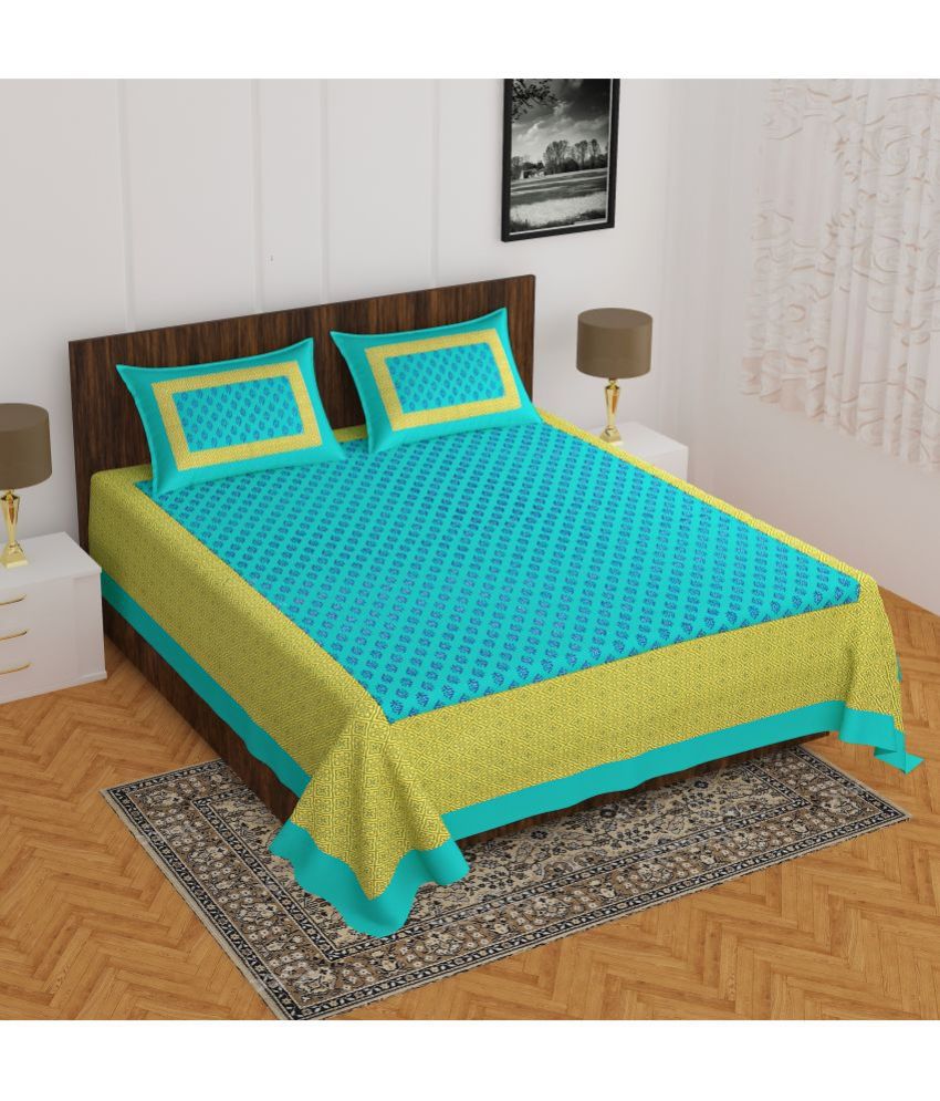     			CLOTHOLOGY Cotton Abstract 1 Double Bedsheet with 2 Pillow Covers - Turquoise