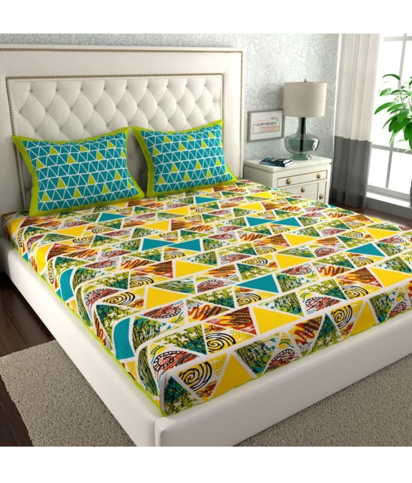     			CLOTHOLOGY Cotton Abstract 1 Double Bedsheet with 2 Pillow Covers - Multicolor