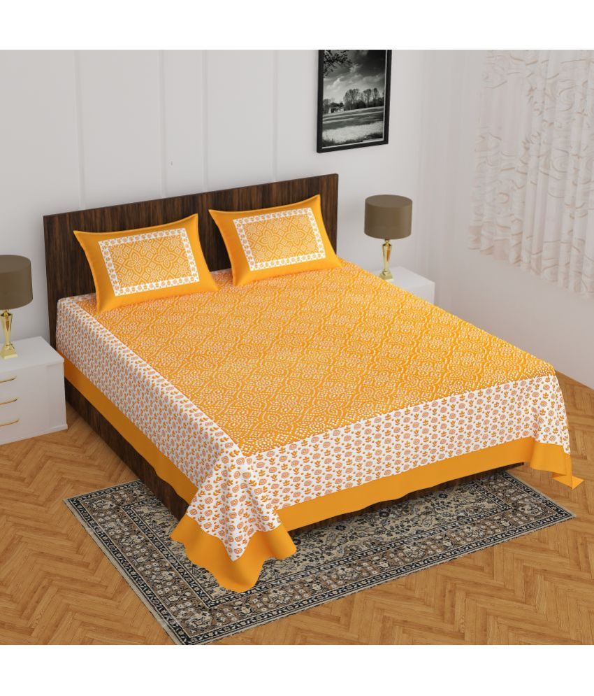     			CLOTHOLOGY Cotton Ethnic 1 Double Bedsheet with 2 Pillow Covers - Orange