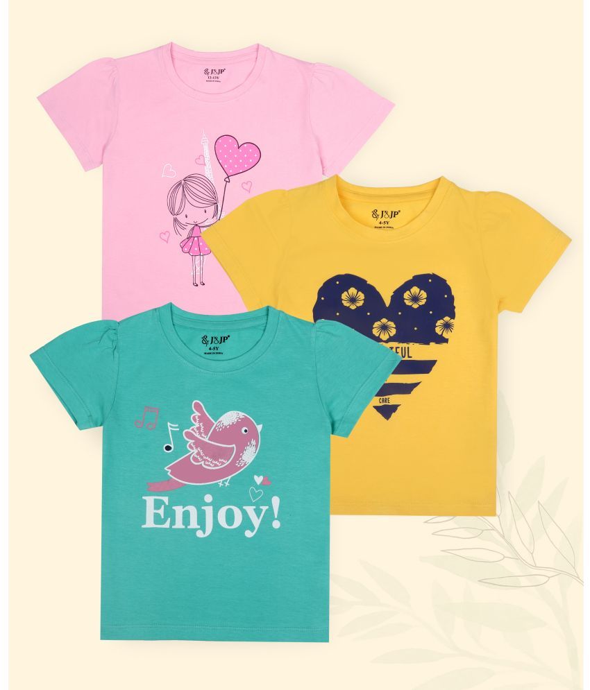     			J&JP Multicolor Cotton Blend Girls T-Shirt ( Pack of 3 )