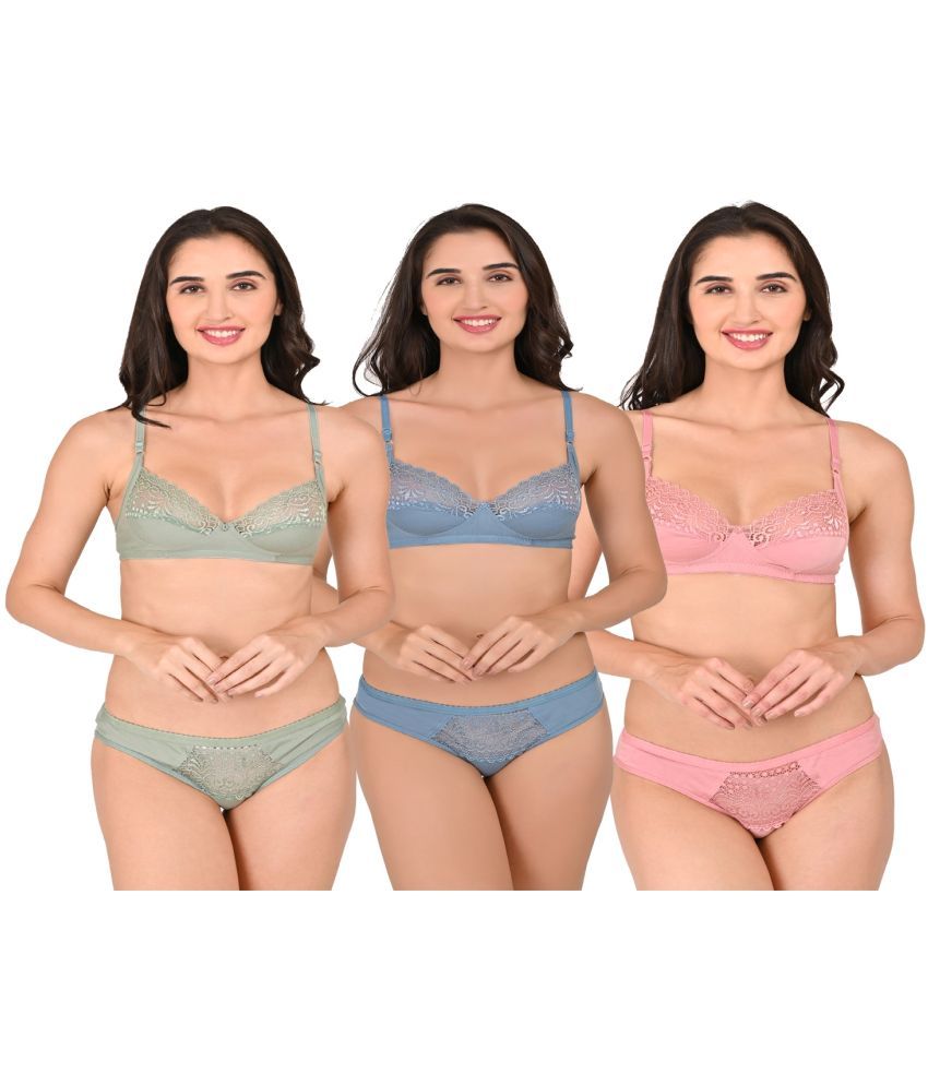     			Piylu Pack of 3 Cotton Blend Women's Bra & Panty Set ( Multicolor )