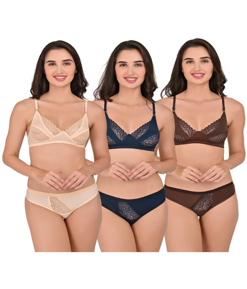     			Piylu Pack of 3 Lycra Women's Bra & Panty Set ( Multicolor )