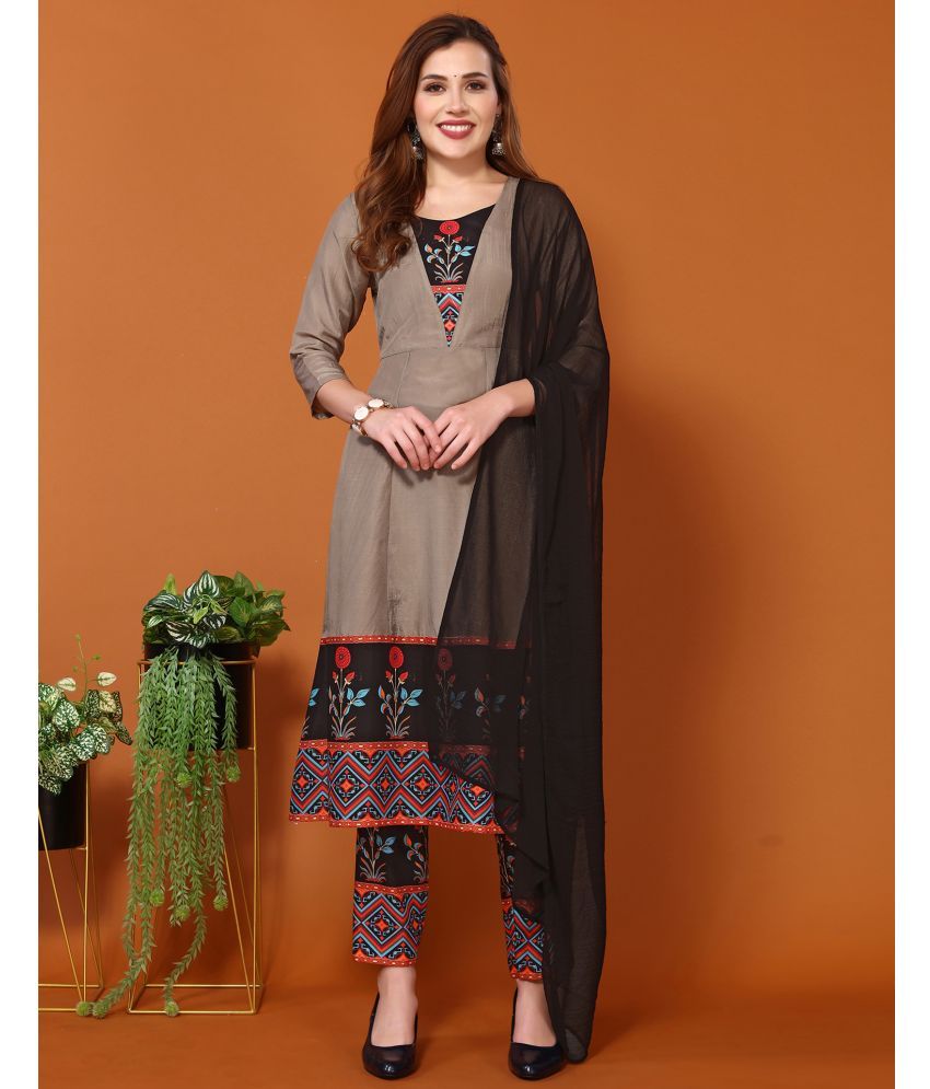     			Skylee Chiffon Printed Kurti With Pants Women's Stitched Salwar Suit - Grey ( Pack of 1 )