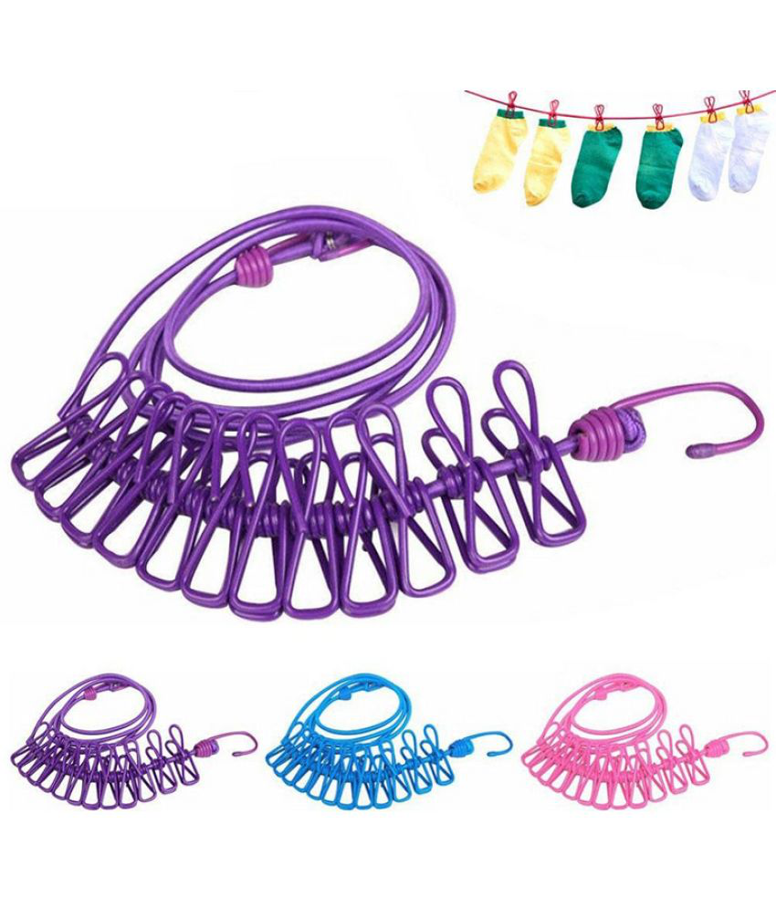     			Cloth Drying Rope with Hooks Rope for Drying Clothes Hanging Rope with 12 Clips for Clothes Drying Wire for Clothes Drying Cloth Rope for Drying Clothes (Pack of 1)