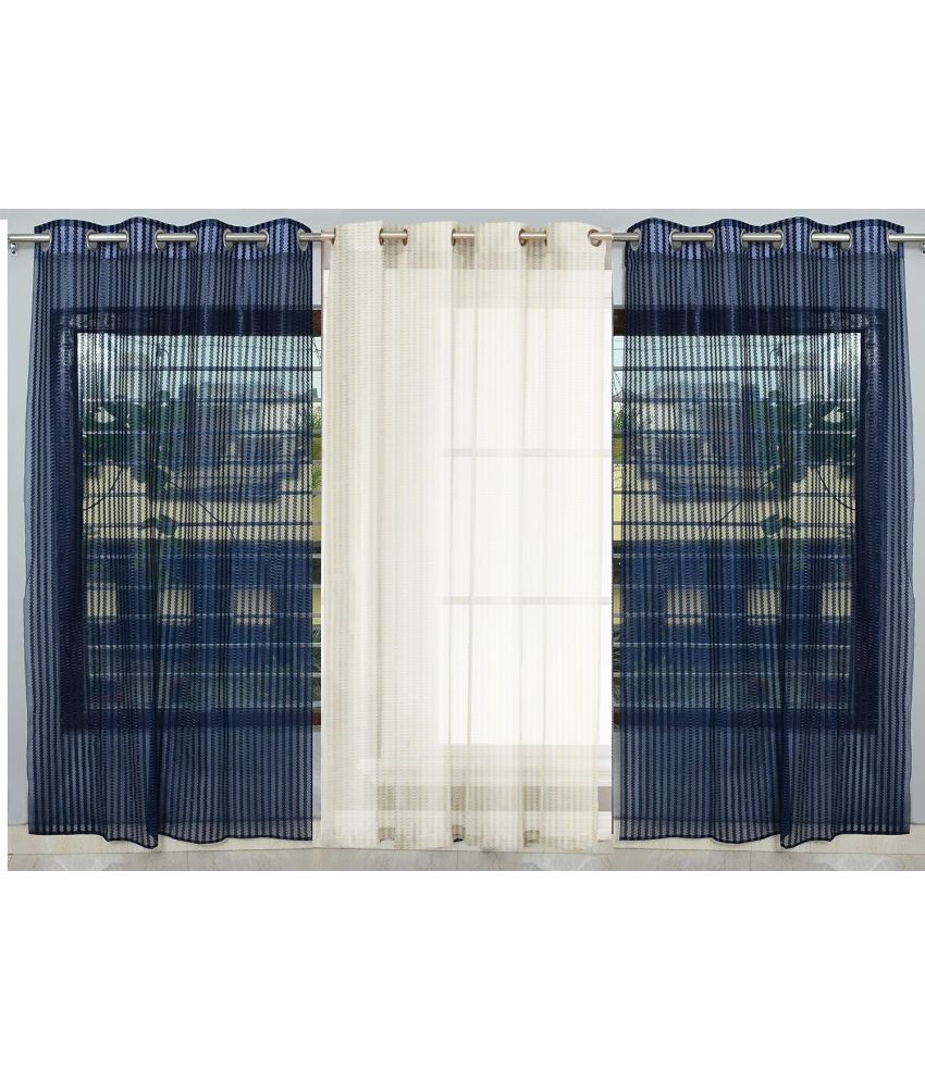     			BELLA TRUE Solid Transparent Eyelet Curtain 5 ft ( Pack of 3 )  Blue