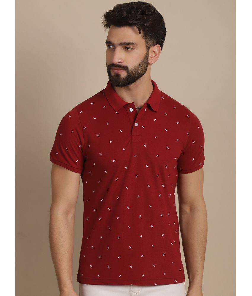     			NVI Cotton Blend Regular Fit Printed Half Sleeves Men's Polo T Shirt - Maroon ( Pack of 1 )