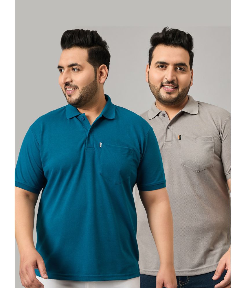     			Nyker Cotton Blend Regular Fit Solid Half Sleeves Men's Polo T Shirt - Teal Blue ( Pack of 2 )