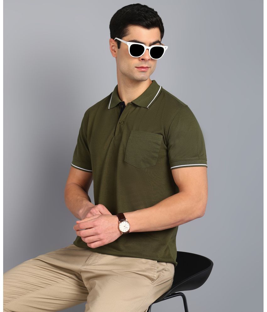     			XPLUMP Cotton Blend Regular Fit Solid Half Sleeves Men's Polo T Shirt - Olive ( Pack of 1 )