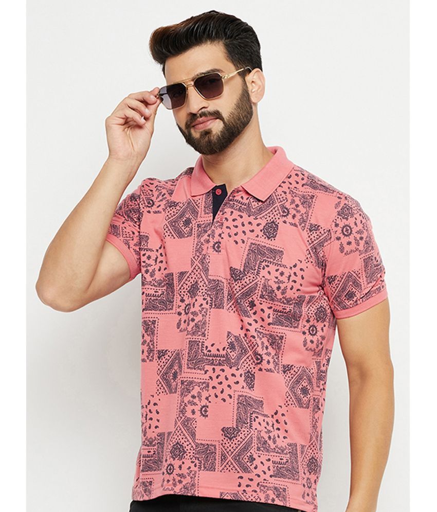     			XPLUMP Pack of 1 Cotton Blend Regular Fit Printed Half Sleeves Men's Polo T Shirt ( Pink )