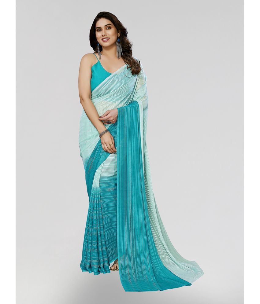     			ANAND SAREES Satin Striped Saree Without Blouse Piece - Blue ( Pack of 1 )