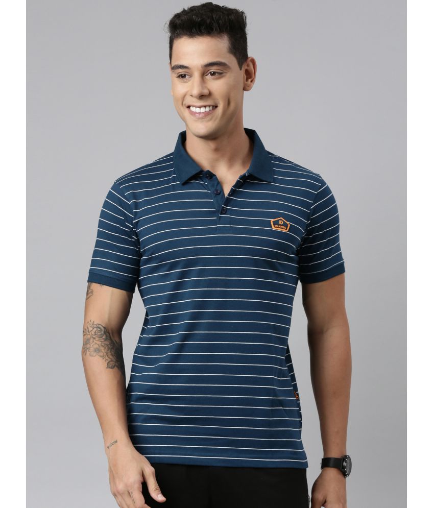     			Dixcy Scott Maximus Cotton Regular Fit Striped Half Sleeves Men's Polo T Shirt - Blue ( Pack of 1 )