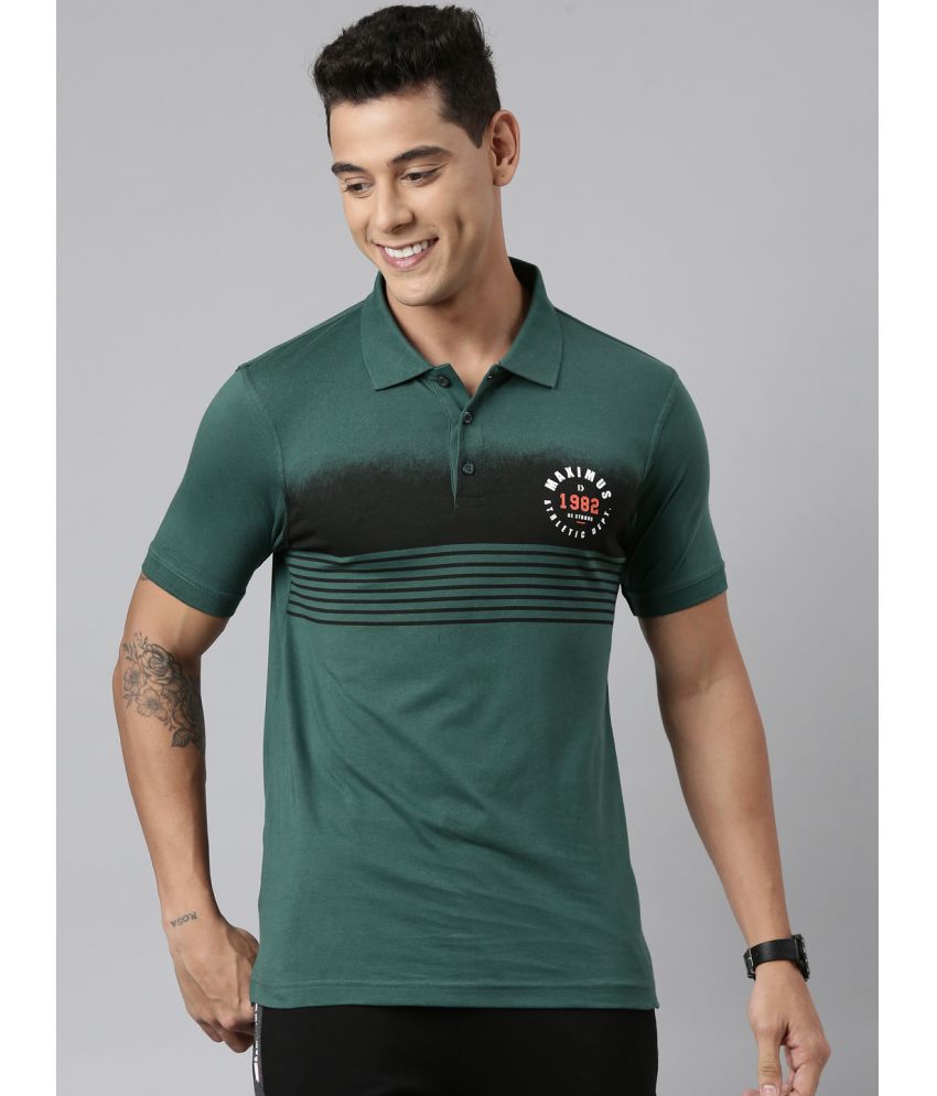     			Dixcy Scott Maximus Cotton Regular Fit Striped Half Sleeves Men's Polo T Shirt - Green ( Pack of 1 )