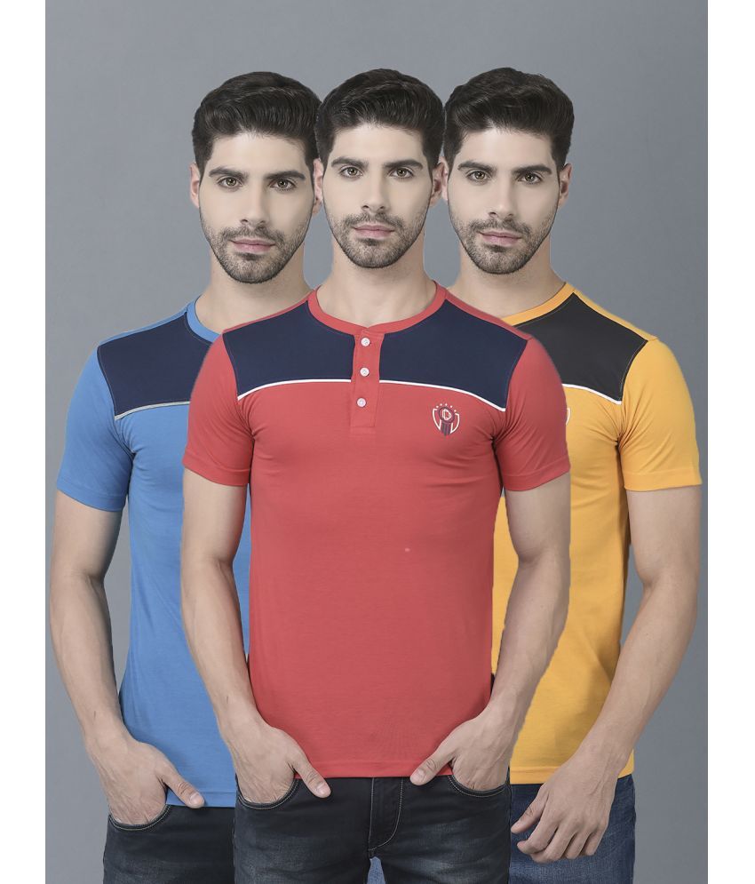     			Dollar Cotton Blend Regular Fit Colorblock Half Sleeves Men's T-Shirt - Multicolor ( Pack of 3 )