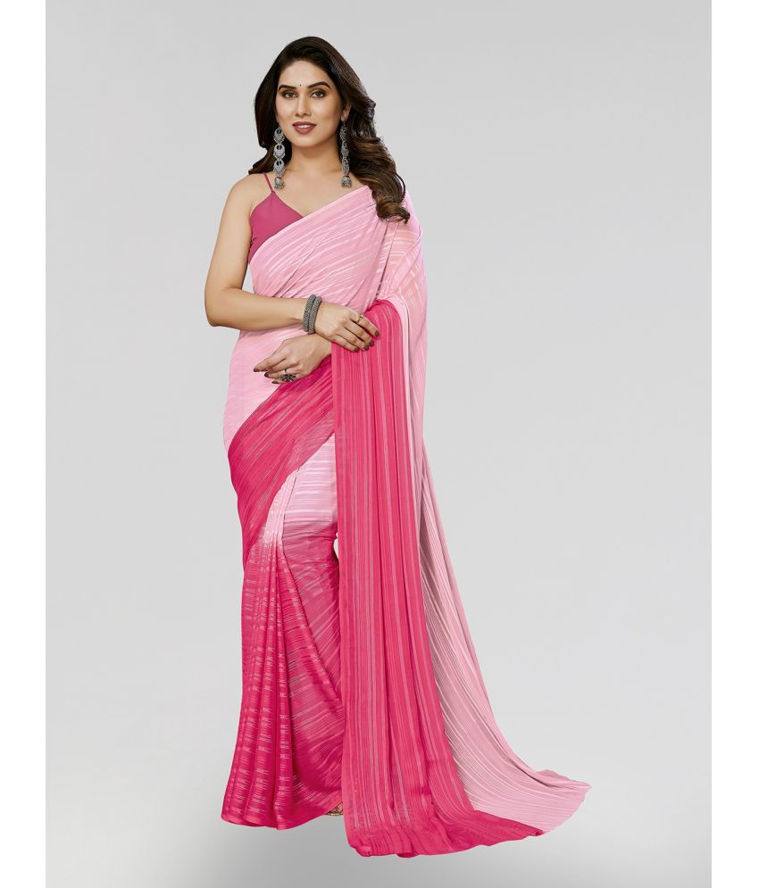     			Kashvi Sarees Satin Striped Saree Without Blouse Piece - Pink ( Pack of 1 )