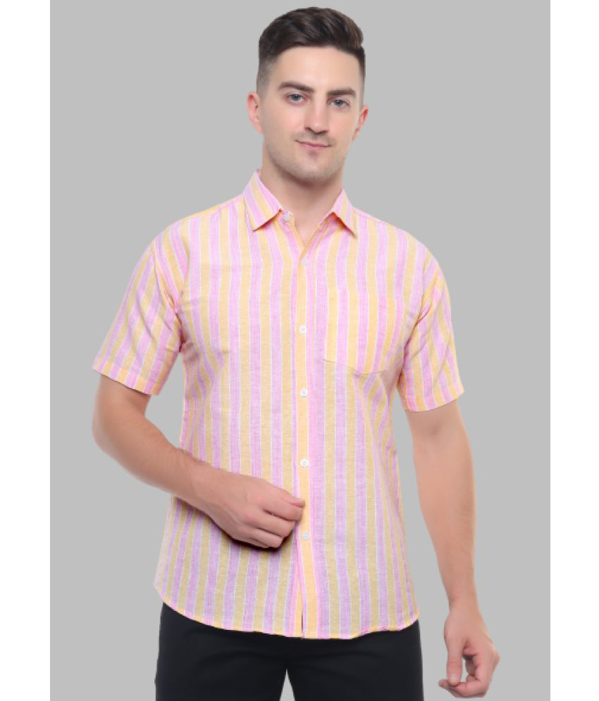     			SWADESHI COLLECTION 100% Cotton Regular Fit Striped Half Sleeves Men's Casual Shirt - Pink ( Pack of 1 )