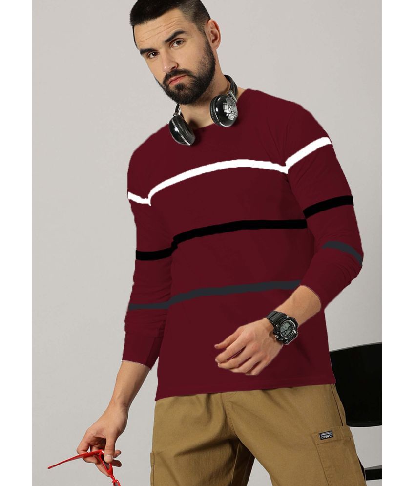     			AUSK Cotton Blend Regular Fit Striped Full Sleeves Men's T-Shirt - Maroon ( Pack of 1 )