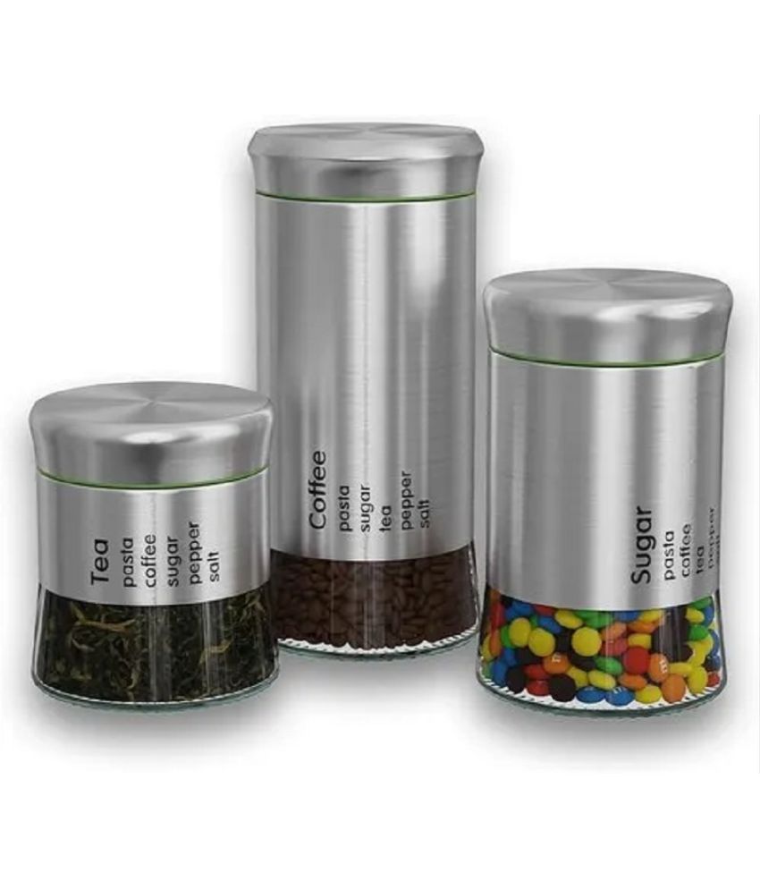     			KALPVRUKSH ENTERPRISE Glass Silver Spice Container ( Set of 3 )