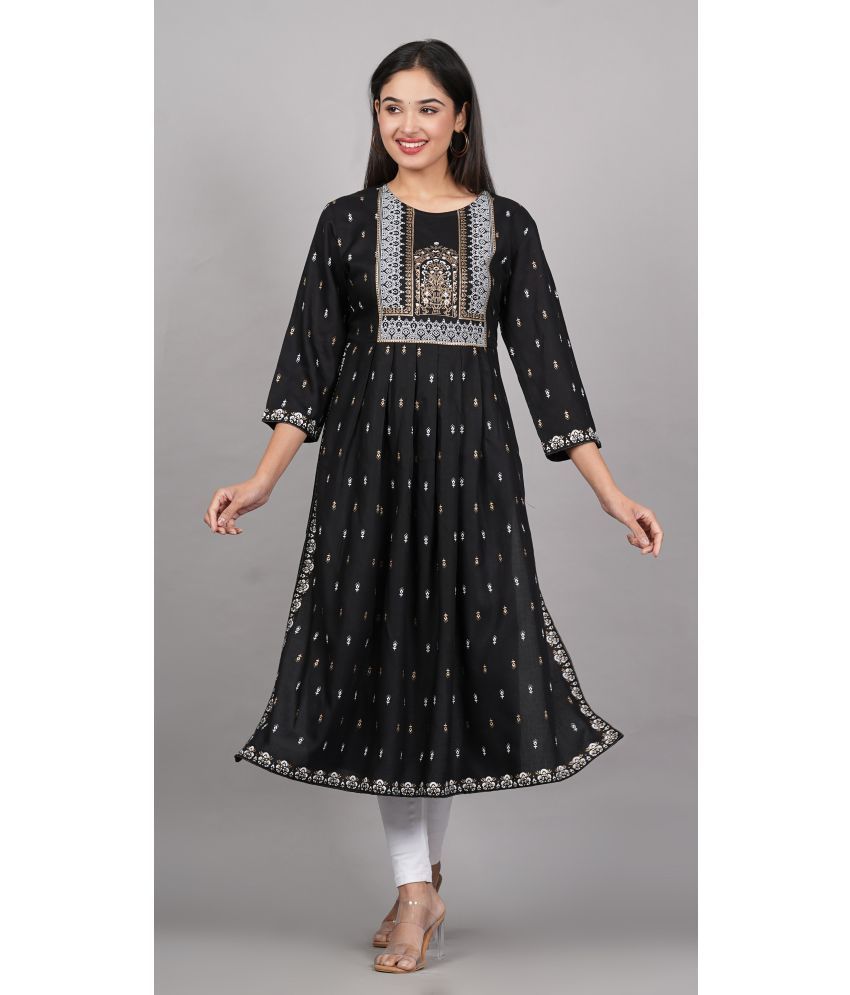     			MF Hayat Rayon Printed Nayra Women's Kurti - Black ( Pack of 1 )