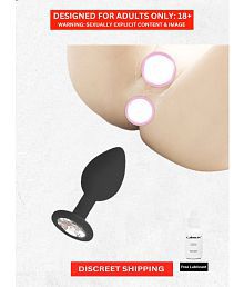 Anal Toys for Women- Small Anal Butt Plug with Removal Jewel | Black Color Soft Silicone Material 3 inch Pocket Size Full Length, with Free Calmras Lube