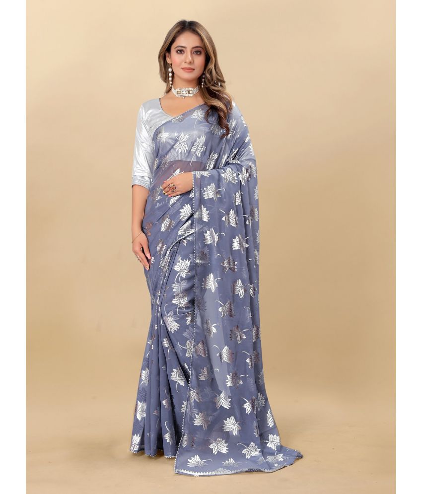     			Aardiva Georgette Printed Saree With Blouse Piece - Grey ( Pack of 1 )