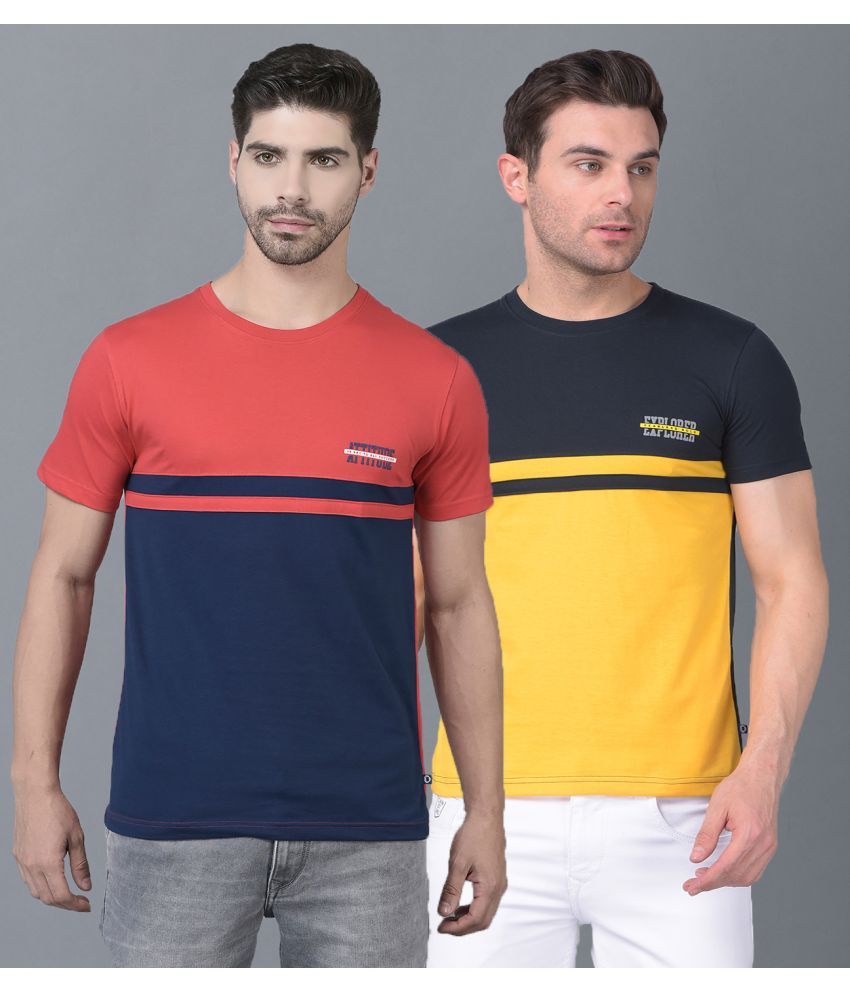     			Dollar Cotton Blend Regular Fit Colorblock Half Sleeves Men's T-Shirt - Multicolor ( Pack of 2 )