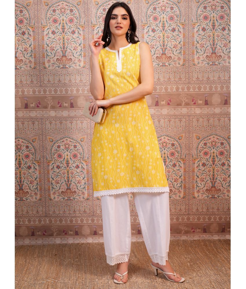     			Ketch Polyester Printed Straight Women's Kurti - Yellow ( Pack of 1 )