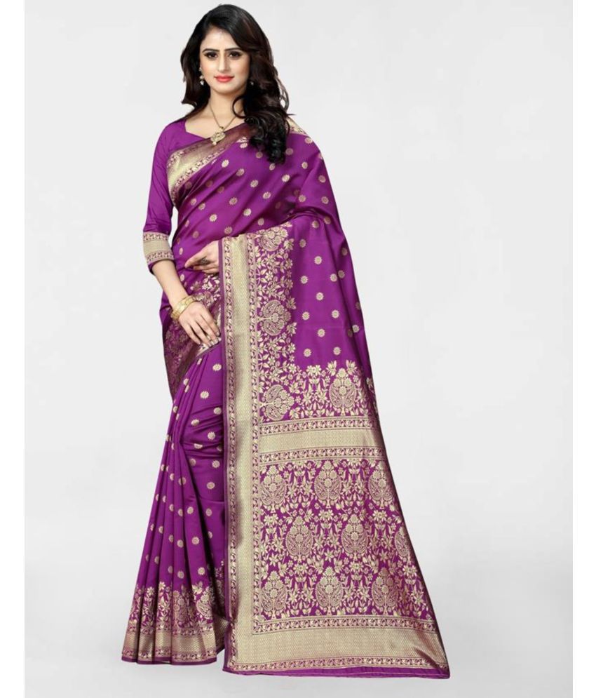     			Samah Art Silk Embellished Saree With Blouse Piece - Purple ( Pack of 1 )