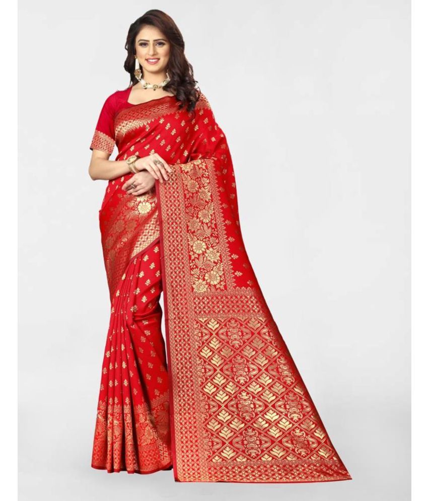     			Samah Art Silk Embellished Saree With Blouse Piece - Red ( Pack of 1 )