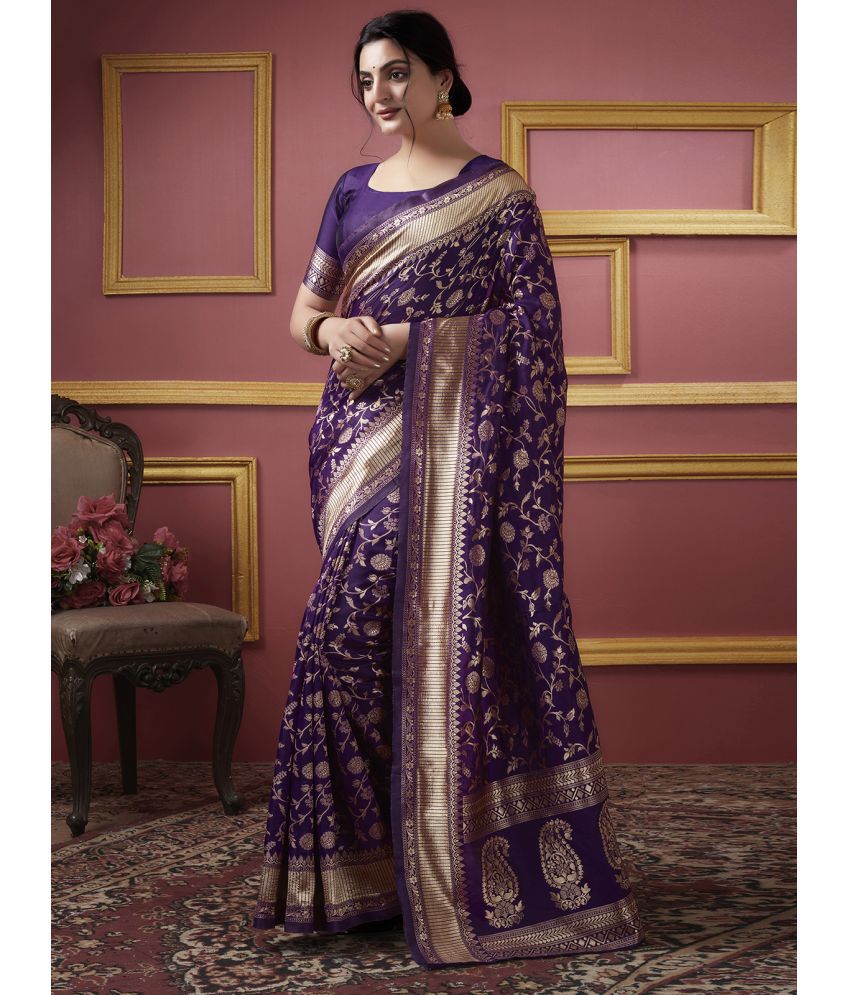     			Samah Art Silk Printed Saree With Blouse Piece - Purple ( Pack of 1 )