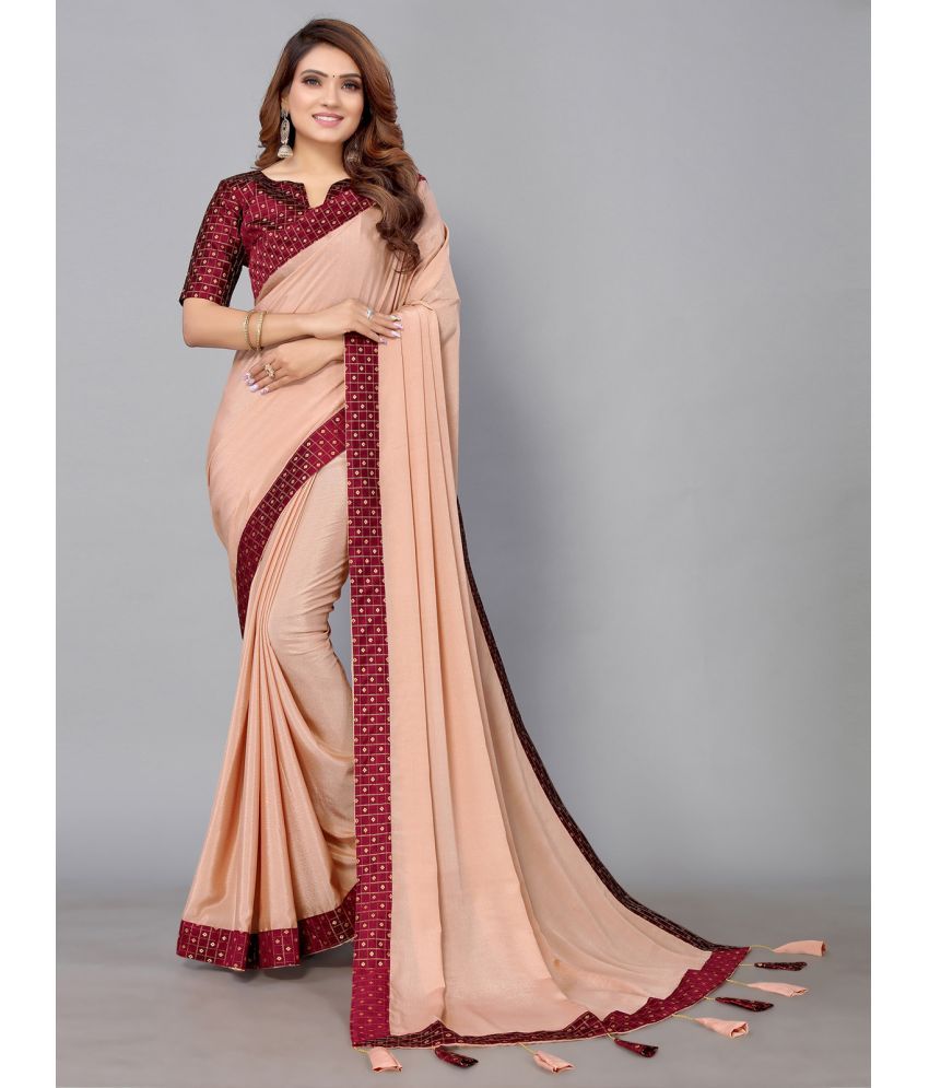     			Samah Chiffon Dyed Saree With Blouse Piece - Beige ( Pack of 1 )