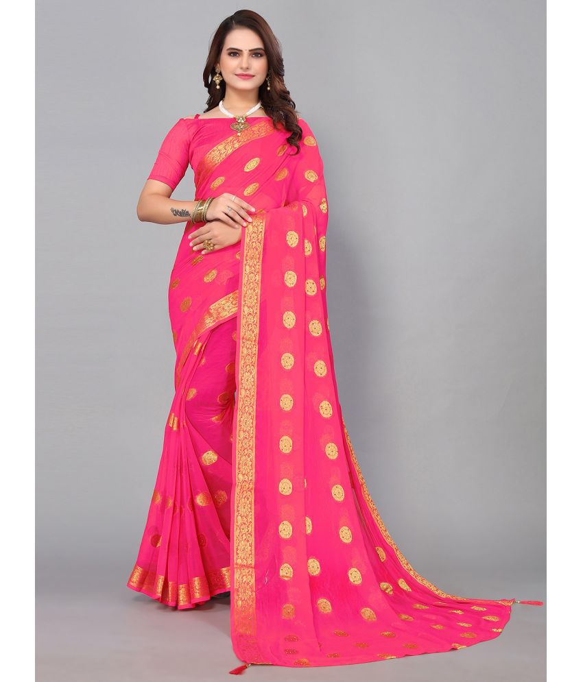     			Samah Chiffon Embellished Saree With Blouse Piece - Pink ( Pack of 1 )
