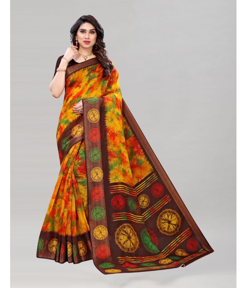    			Samah Cotton Dyed Saree With Blouse Piece - Mustard ( Pack of 1 )