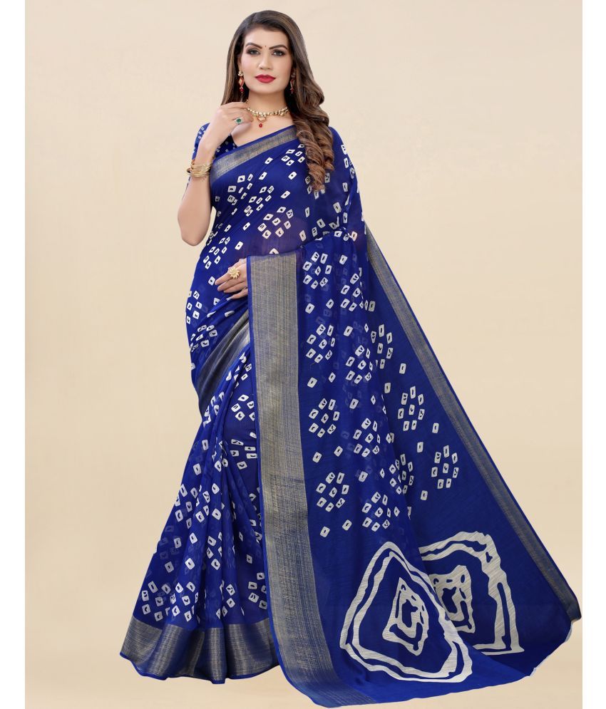     			Samah Cotton Printed Saree With Blouse Piece - Blue ( Pack of 1 )